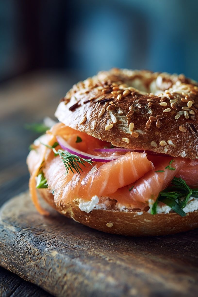 Smoked Salmon Bagel Photography Poster. poster detail