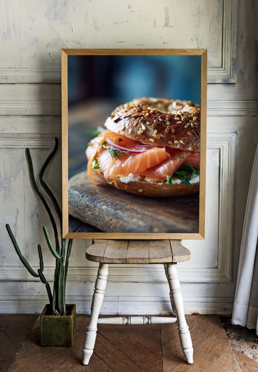 Smoked Salmon Bagel Photography Poster. room preview