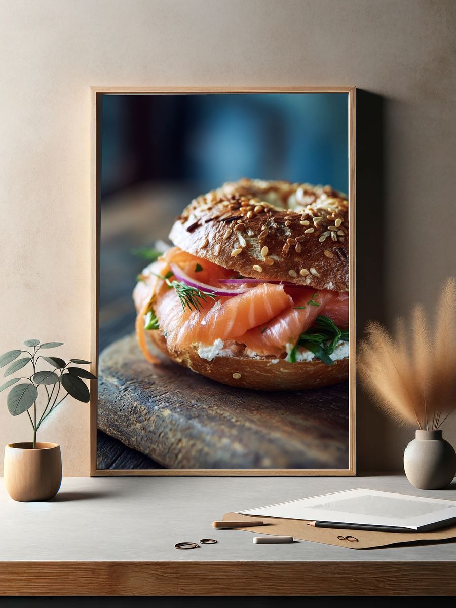 Smoked Salmon Bagel Photography Poster. — room view 2