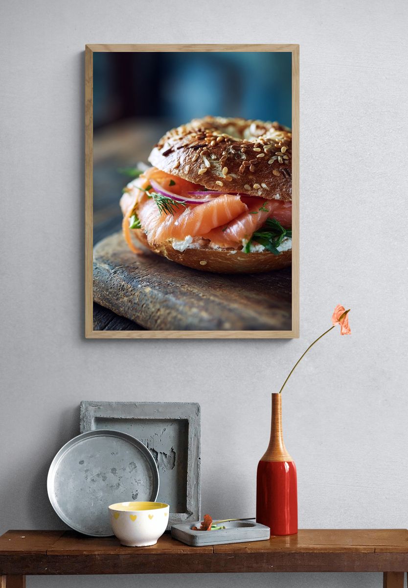 Smoked Salmon Bagel Photography Poster. — room view 3