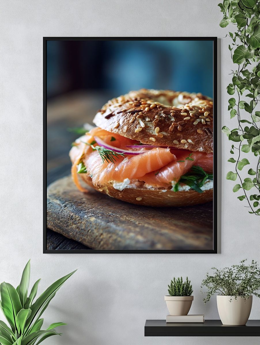 Smoked Salmon Bagel Photography Poster. — room view 4