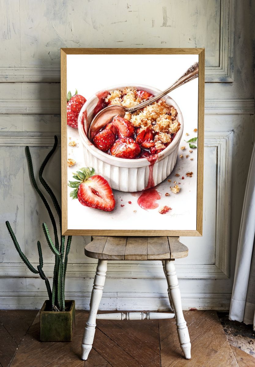 Strawberry Dessert Watercolor Poster. — room view 1