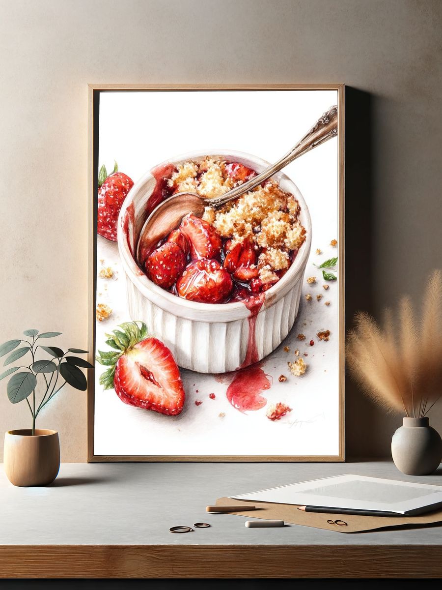 Strawberry Dessert Watercolor Poster. — room view 2