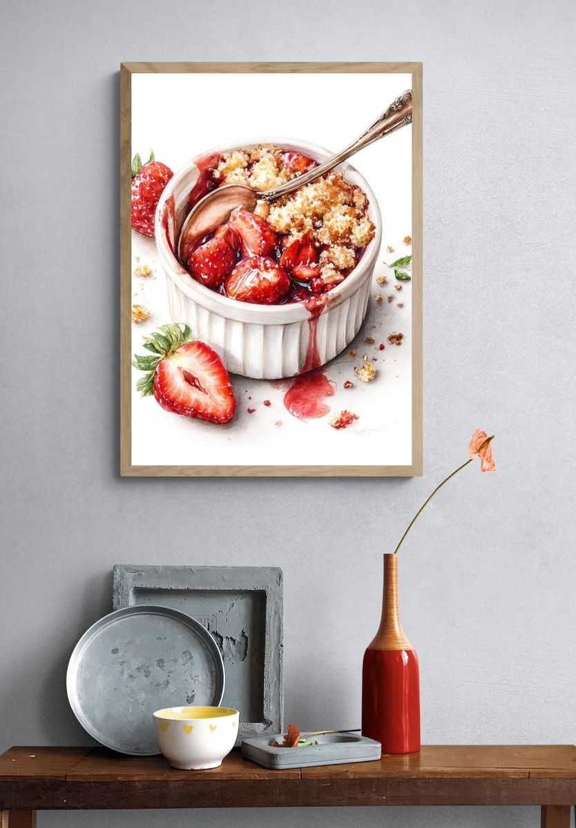 Strawberry Dessert Watercolor Poster. — room view 3