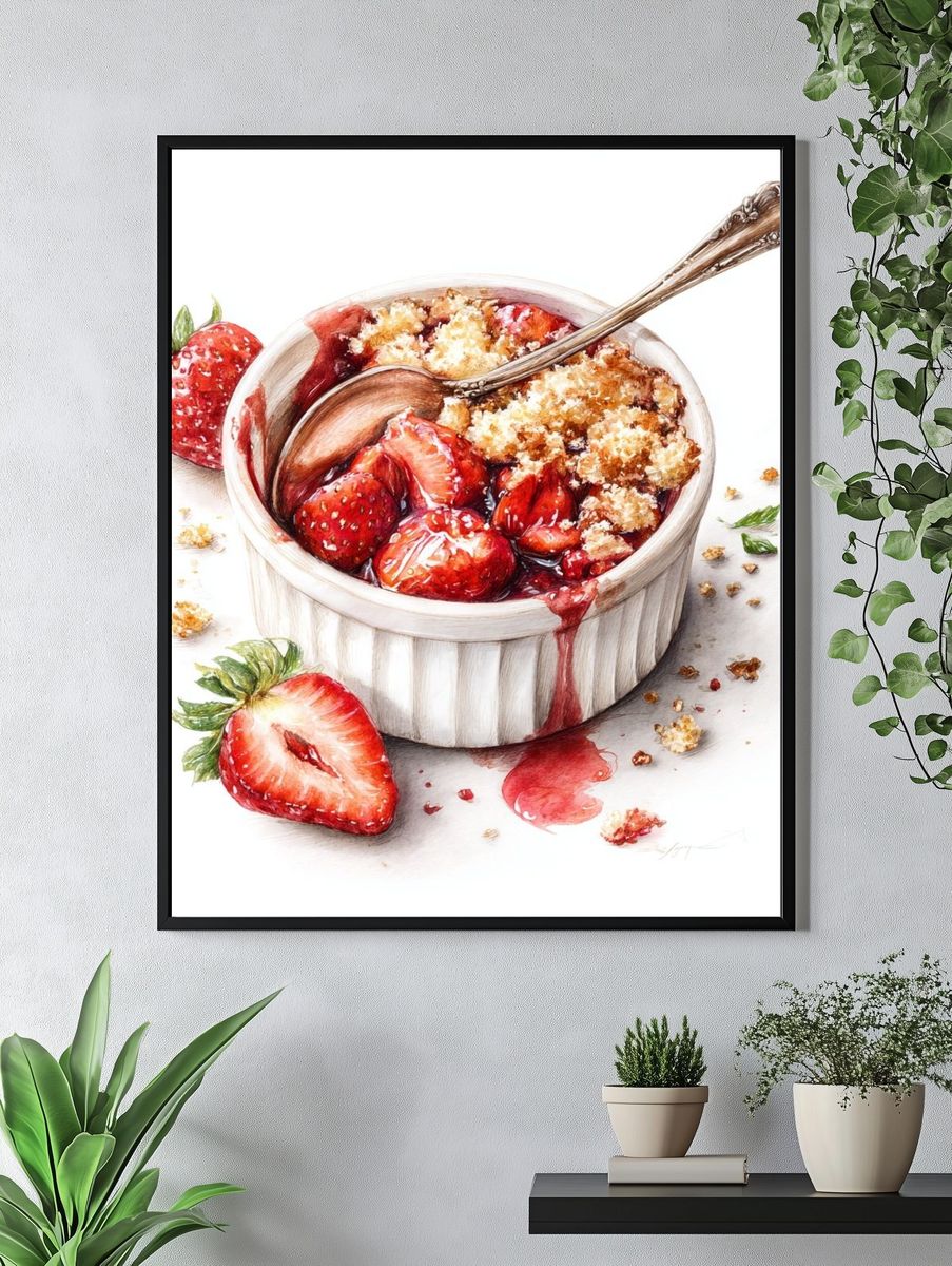 Strawberry Dessert Watercolor Poster. — room view 4