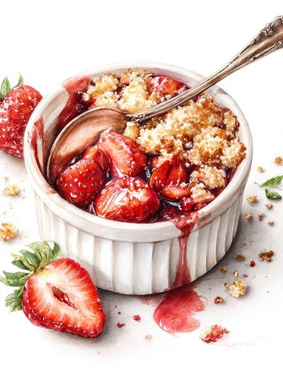 Strawberry Dessert Watercolor Poster.