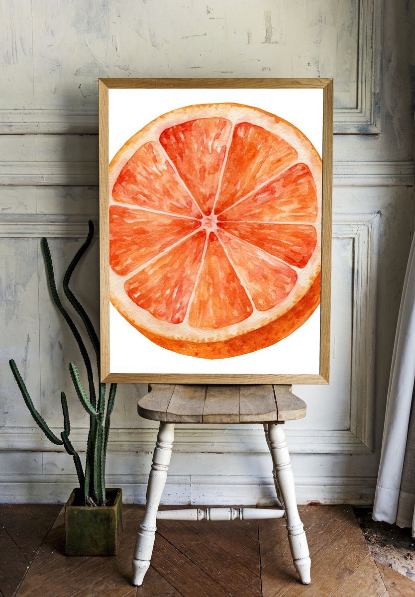 Orange Slice Watercolor Print. room preview