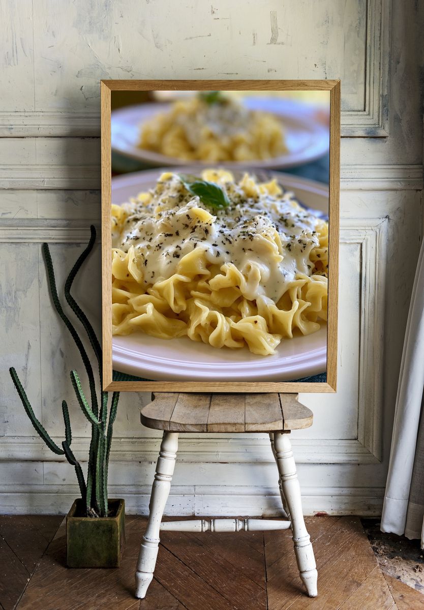 Creamy Pasta Dish Photography Poster. room preview