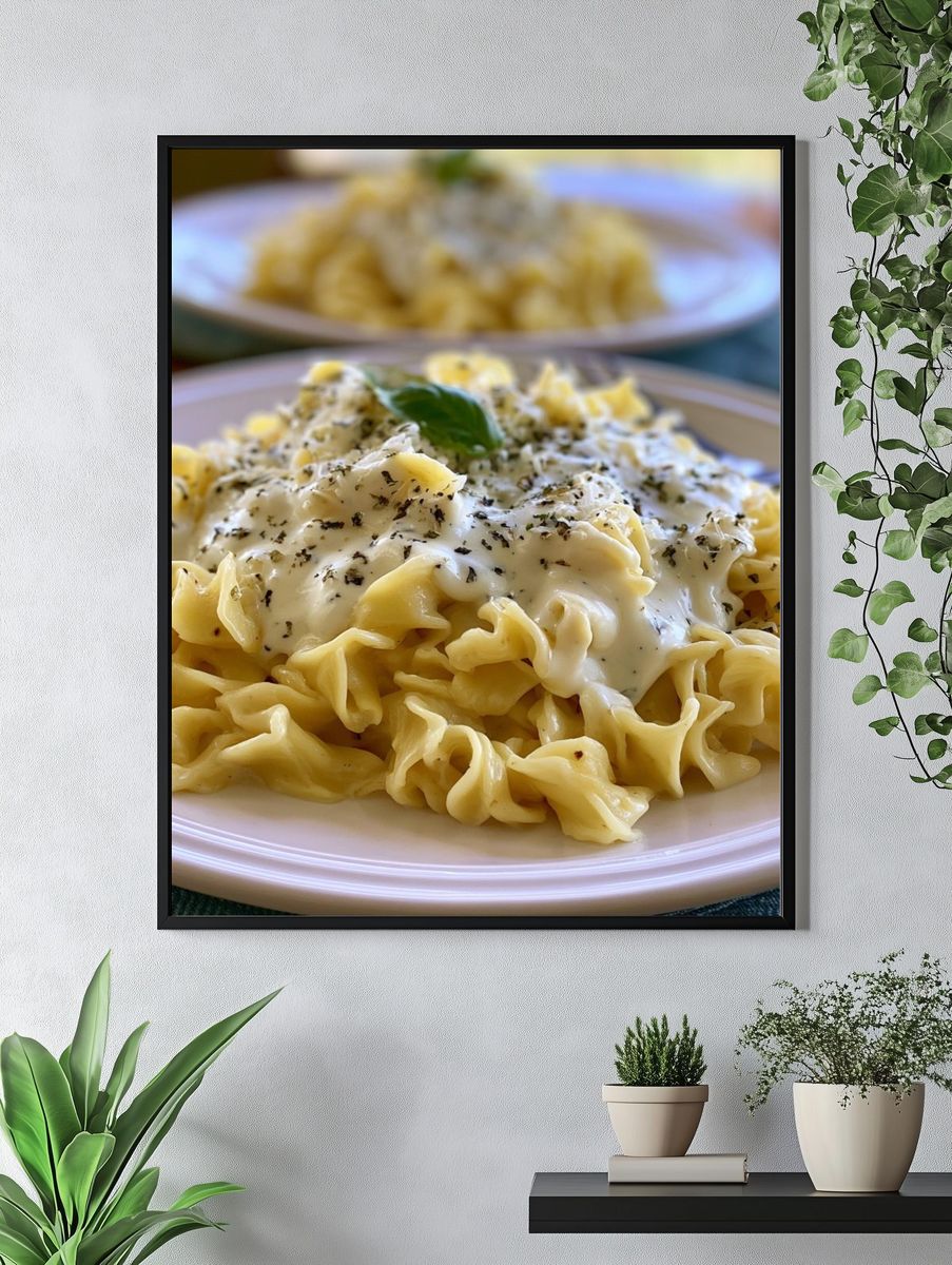Creamy Pasta Dish Photography Poster. — room view 4