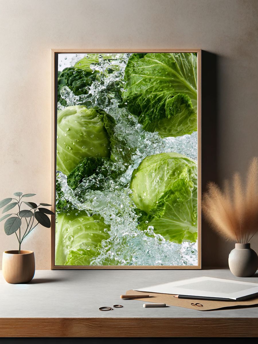 Fresh Cabbage Splash Photography Poster. — room view 2