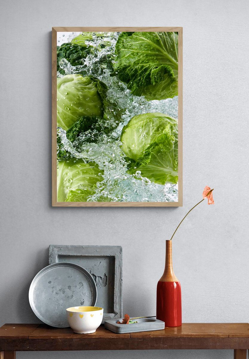 Fresh Cabbage Splash Photography Poster. — room view 3