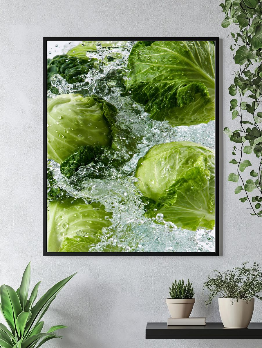 Fresh Cabbage Splash Photography Poster. — room view 4