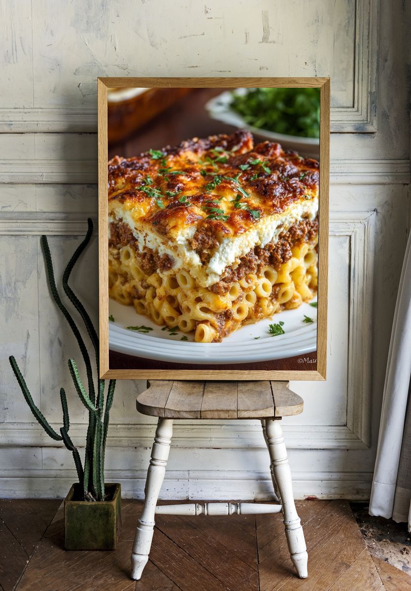 Baked Pasta Casserole Photography Poster. — room view 1