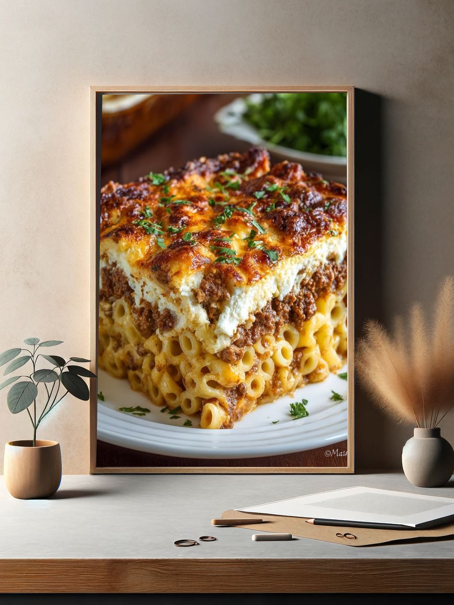 Baked Pasta Casserole Photography Poster. — room view 2