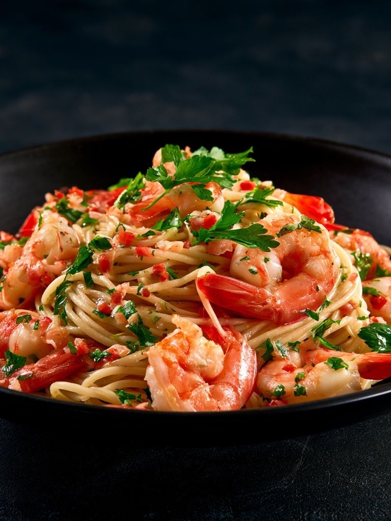 Shrimp Pasta Food Photography Poster. poster detail