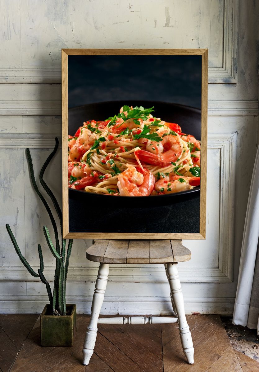 Shrimp Pasta Food Photography Poster. — room view 1