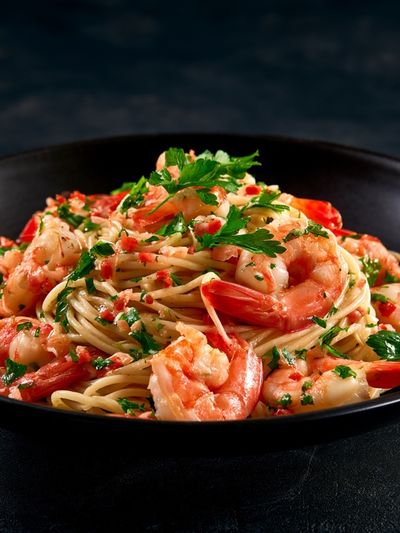 Shrimp Pasta Food Photography Poster. poster