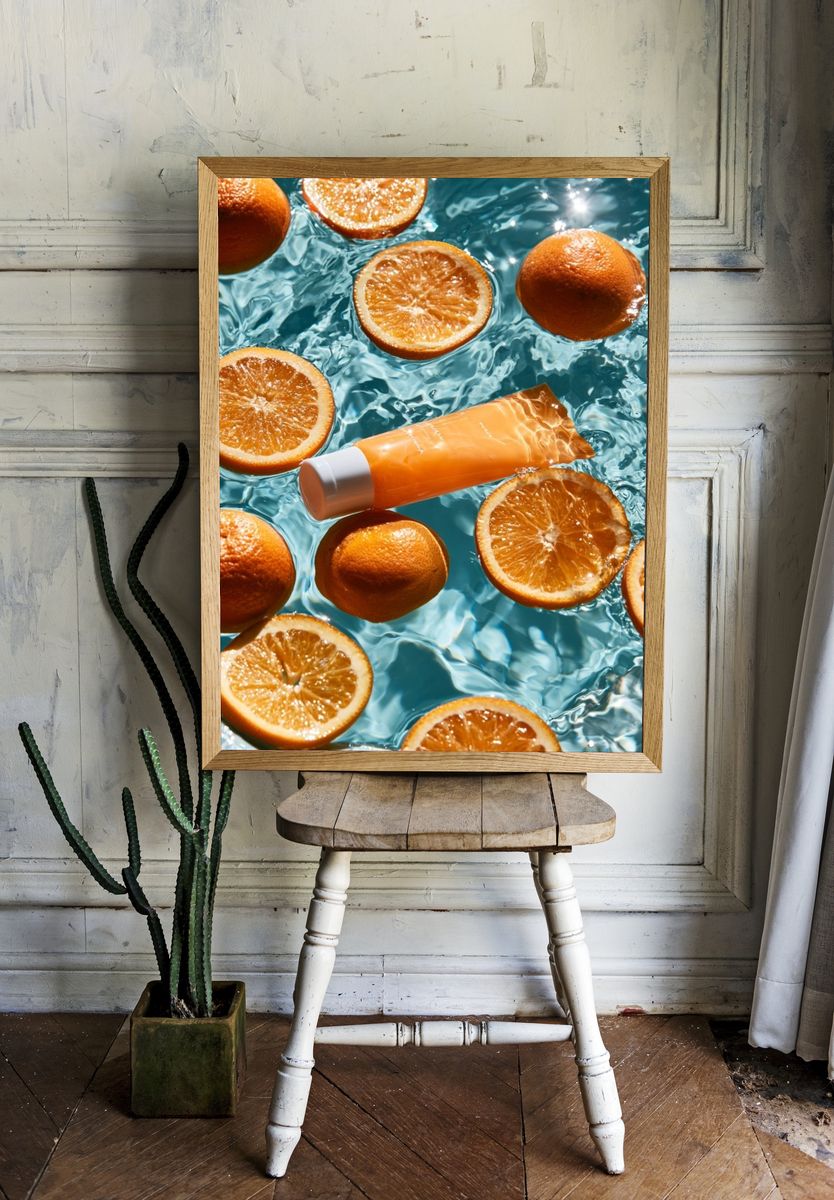 Floating Oranges Photography Poster. room preview