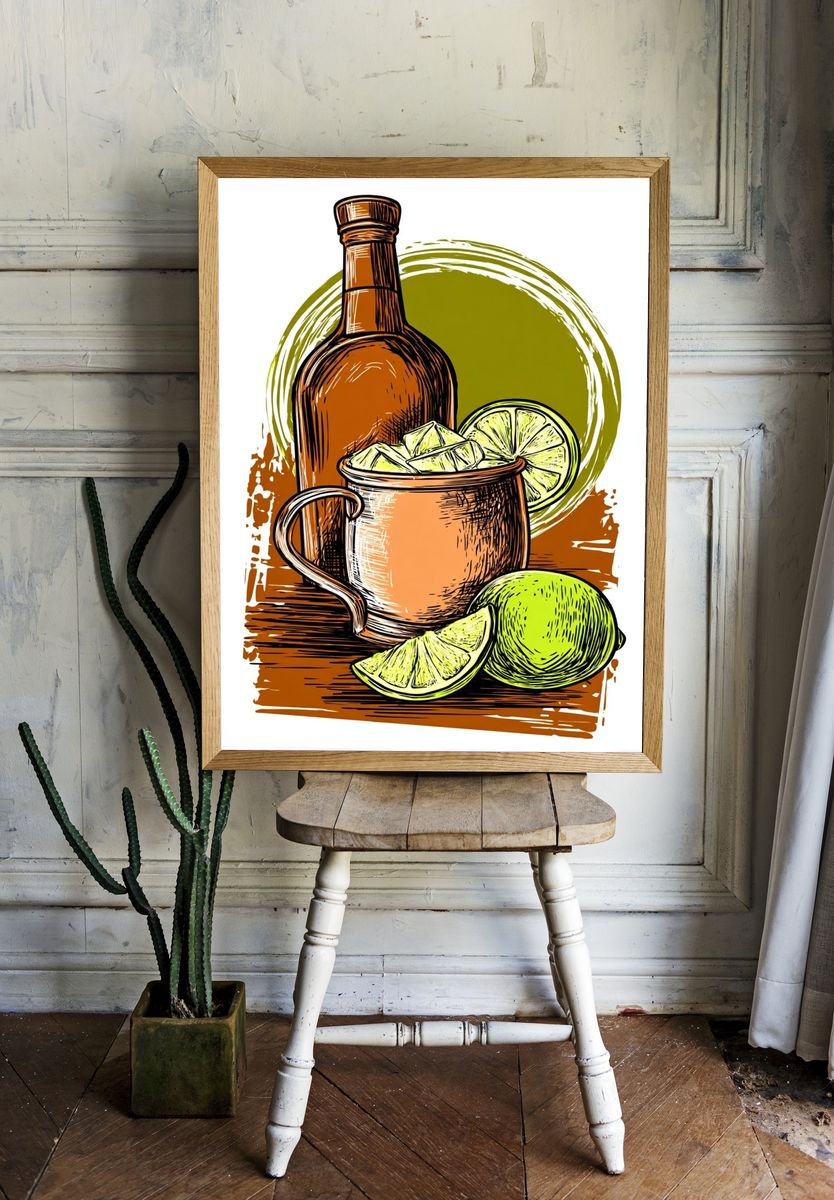Lime Mule Cocktail Illustration Poster room preview