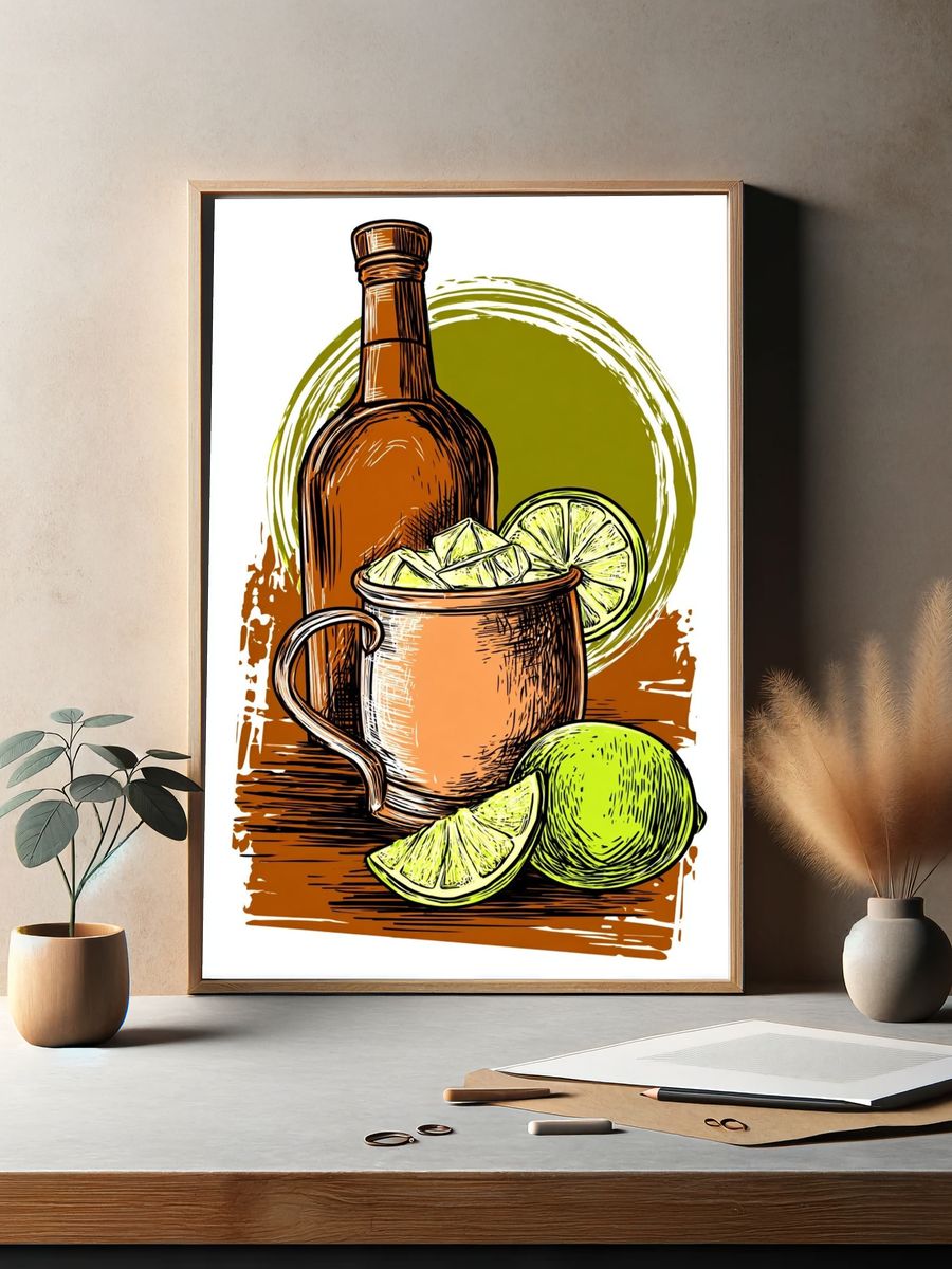Lime Mule Cocktail Illustration Poster. — room view 2