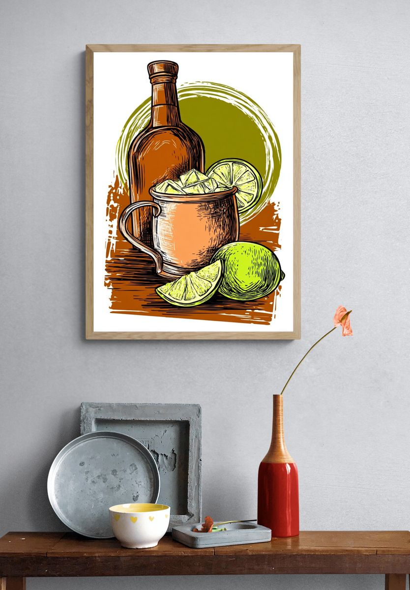 Lime Mule Cocktail Illustration Poster. — room view 3