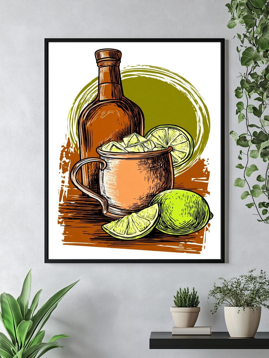Lime Mule Cocktail Illustration Poster. — room view 4