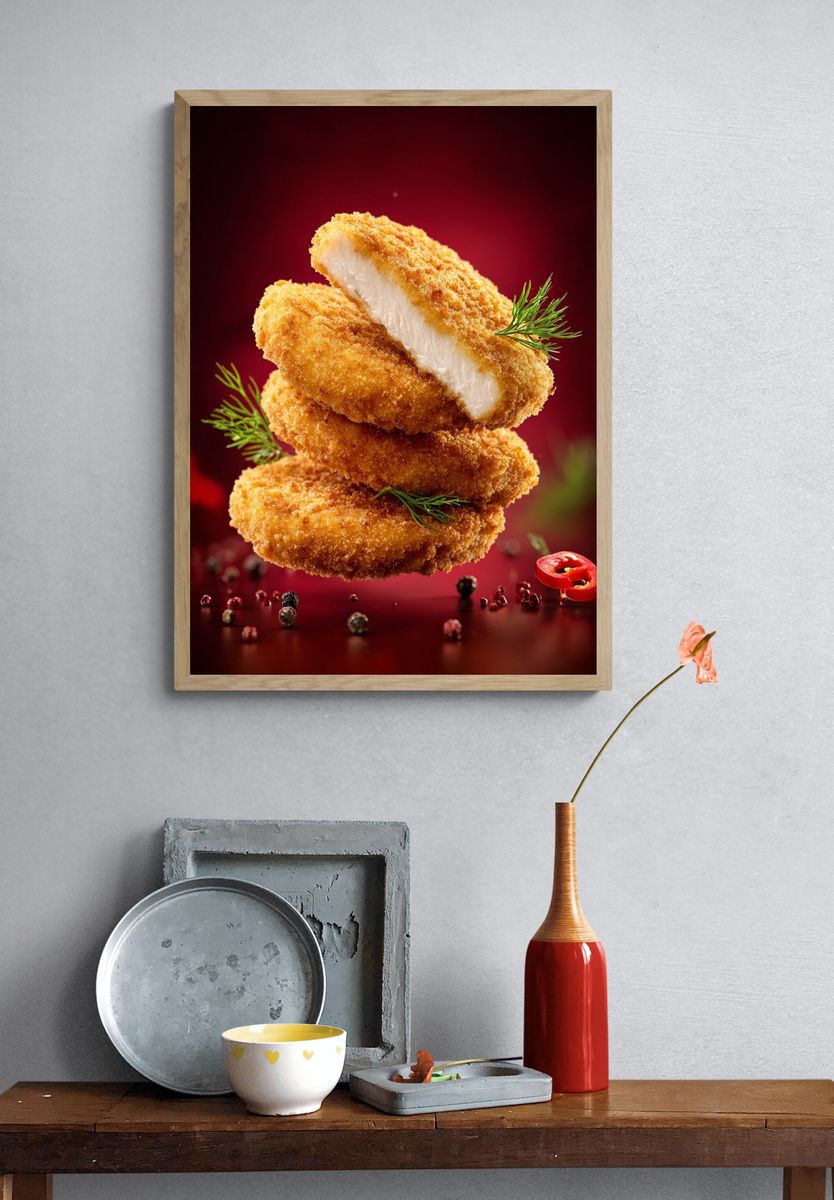 Crispy Chicken Cutlets Food Poster. — room view 3