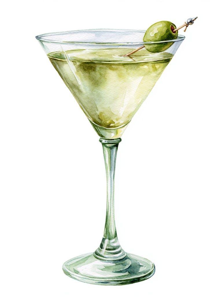 Green Martini Watercolor Poster. poster detail