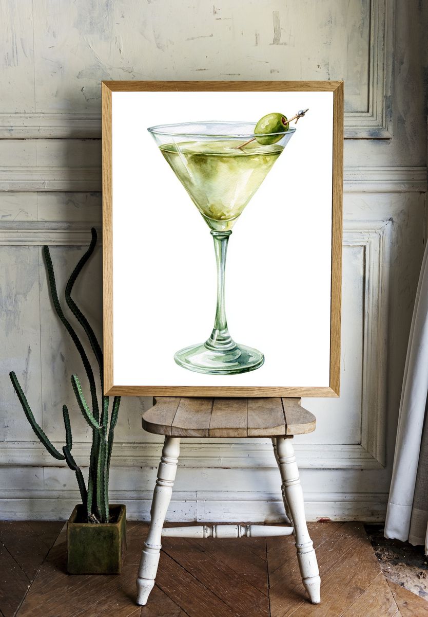 Green Martini Watercolor Poster. room preview