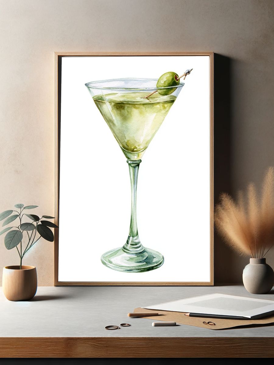 Green Martini Watercolor Poster. — room view 2