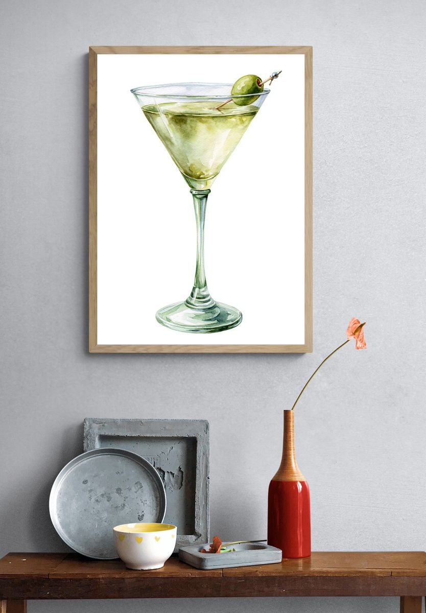 Green Martini Watercolor Poster. — room view 3