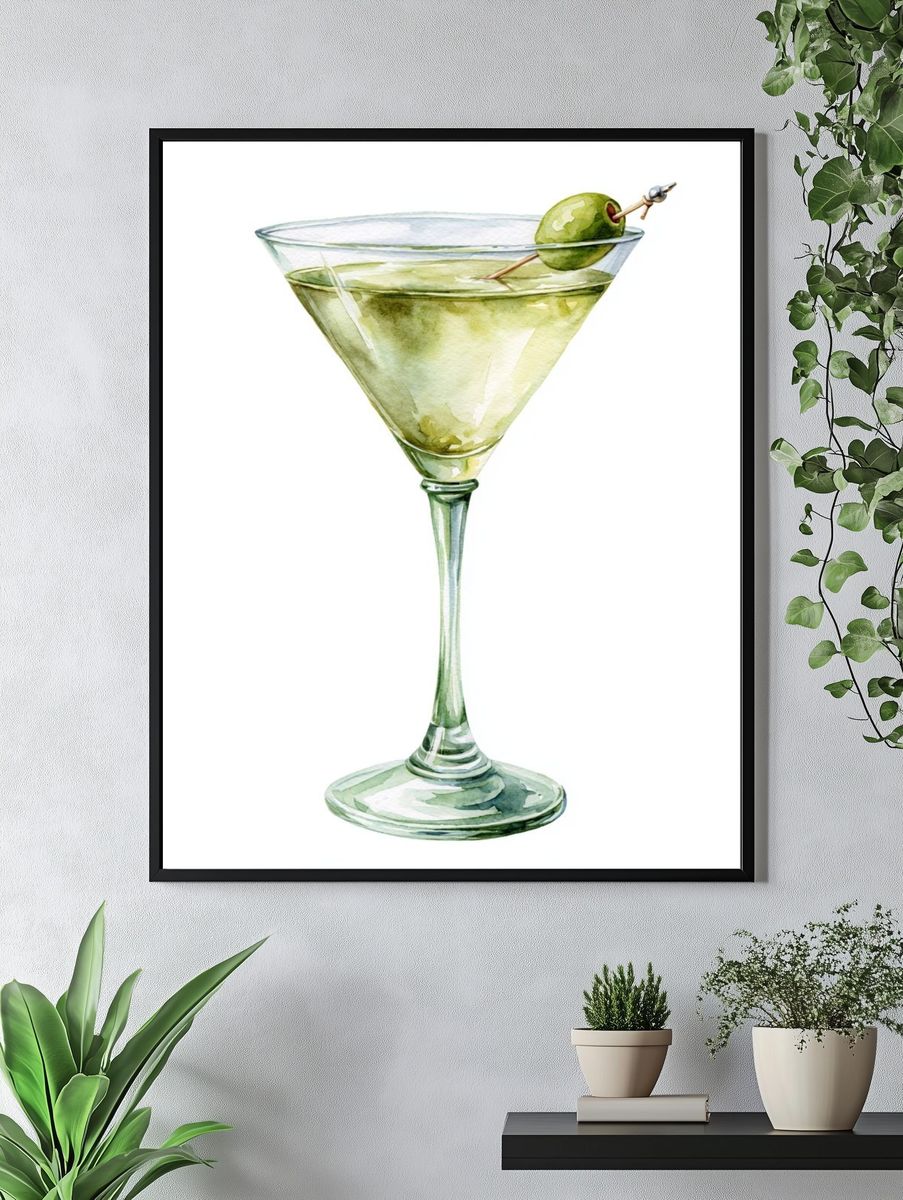 Green Martini Watercolor Poster. — room view 4