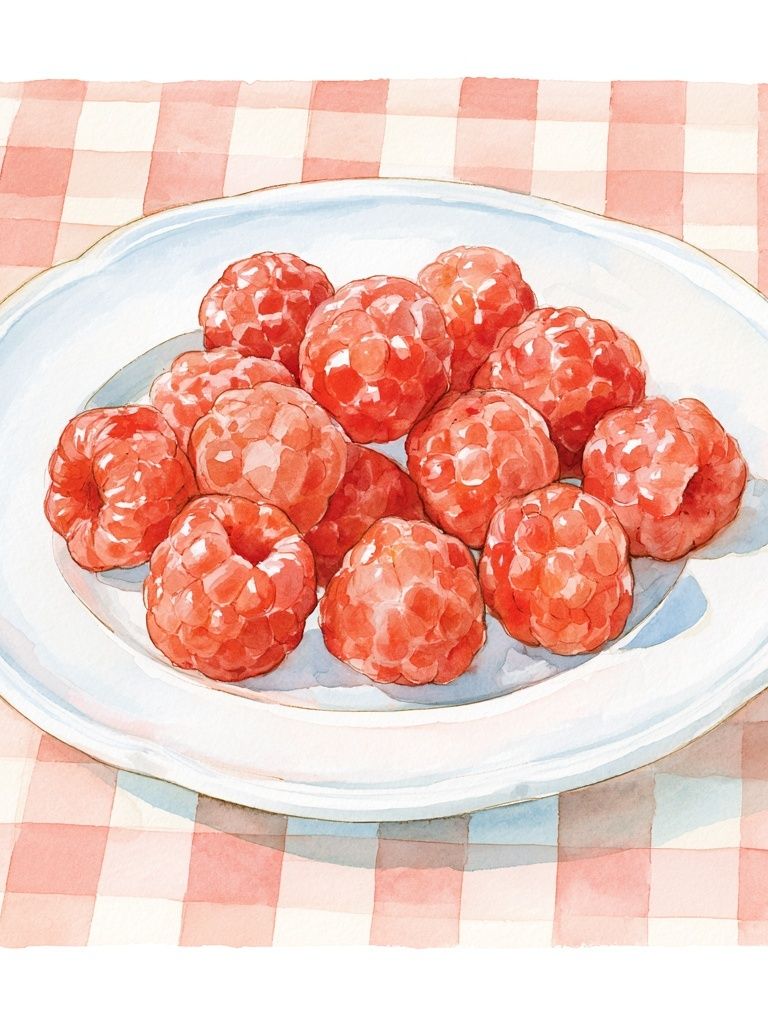 Raspberries on Plate Watercolor Poster. poster detail