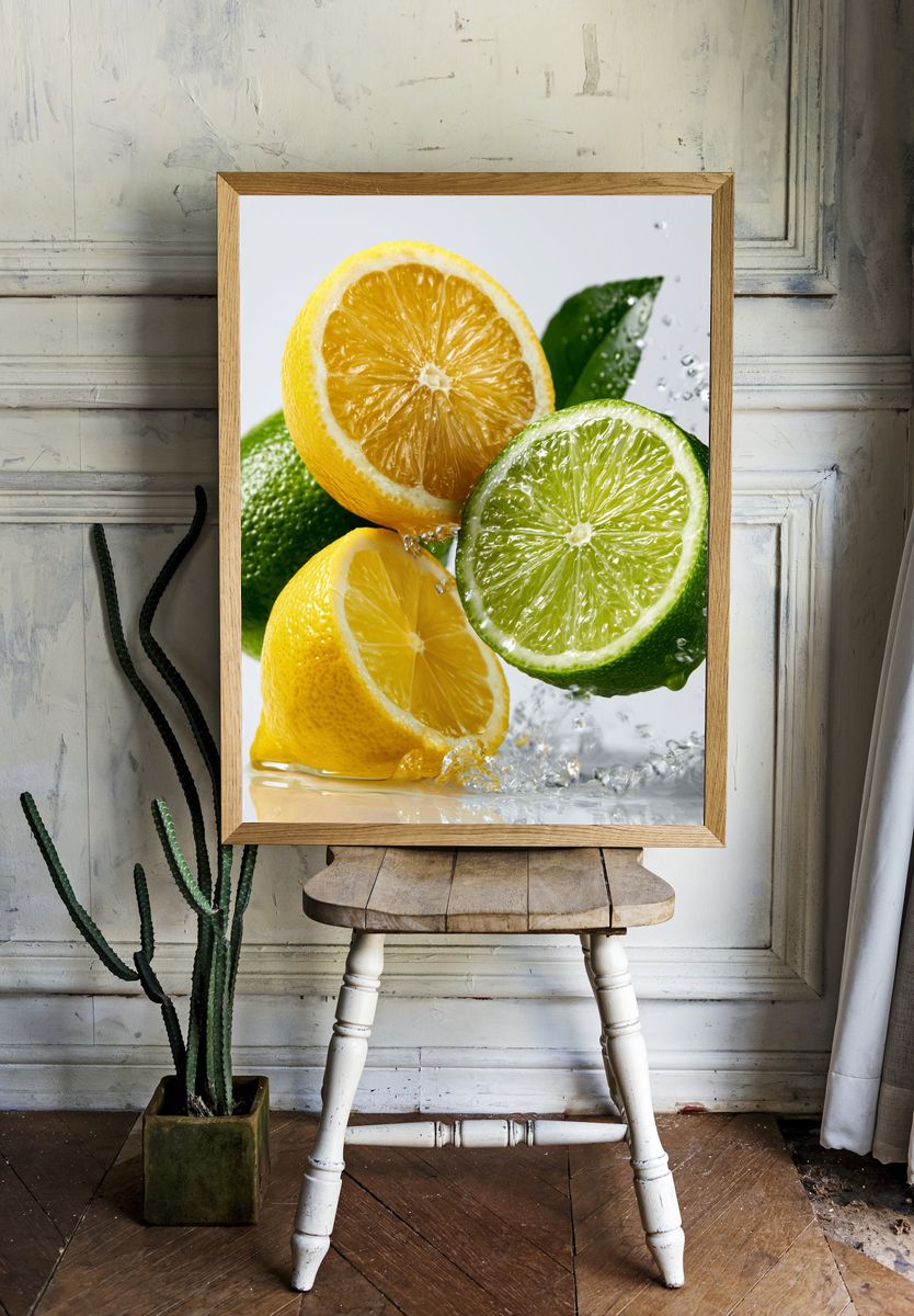 Citrus Splash Still Life Print. room preview