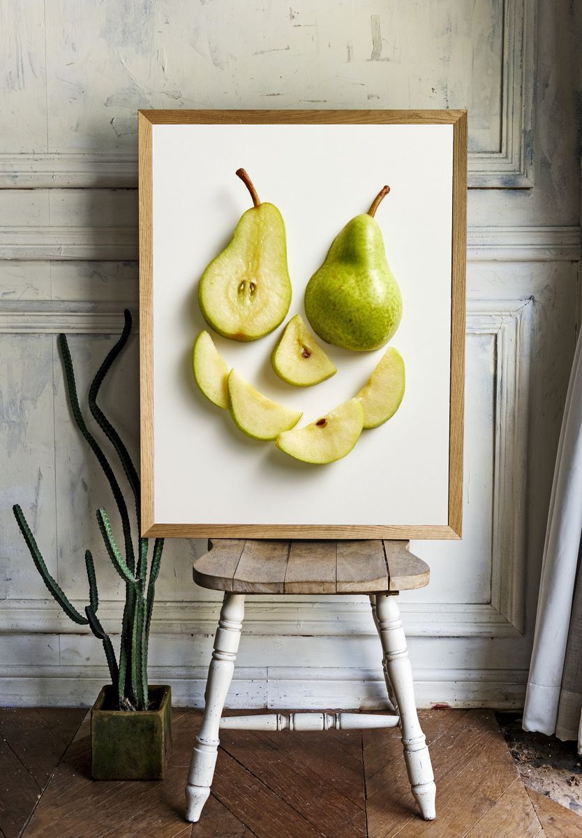 Green Pear Still Life Photography Poster. room preview
