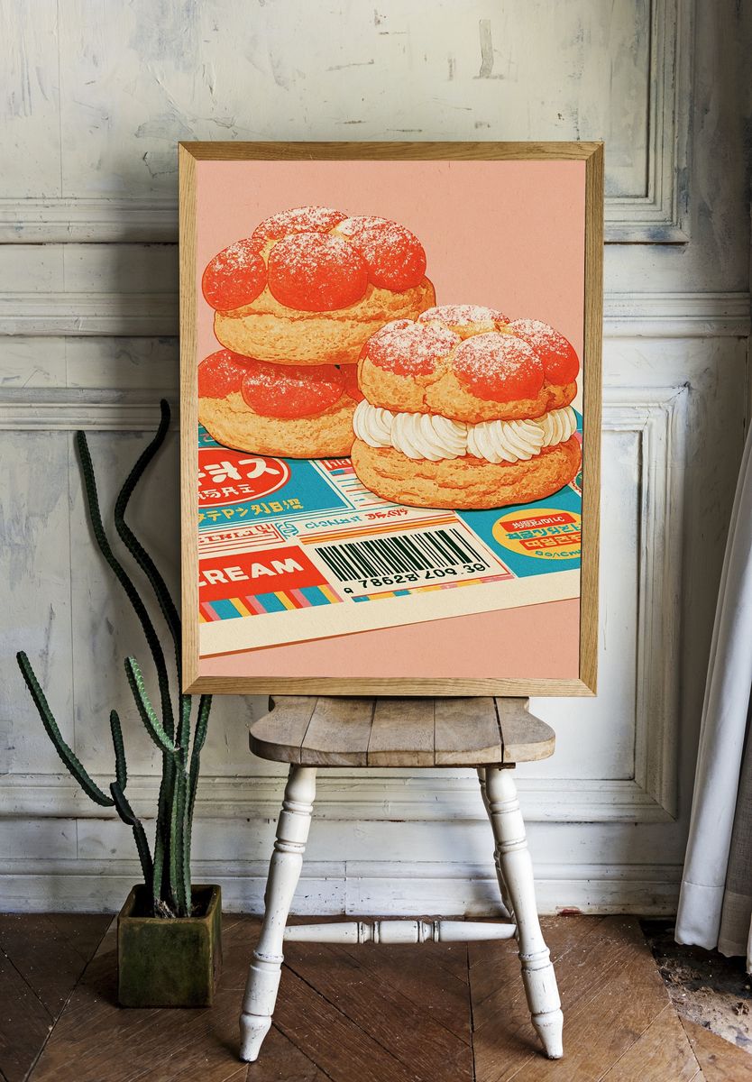 Retro Cream Puffs Food Poster. room preview