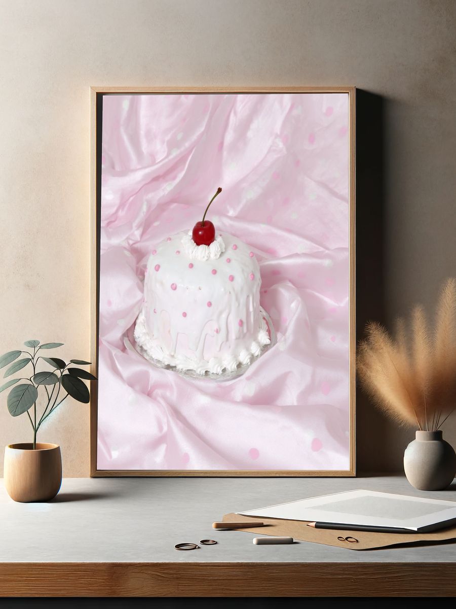 Cherry Cake Still Life Poster. — room view 2