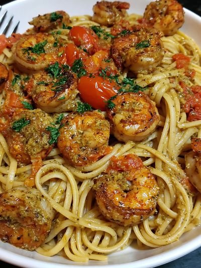 Shrimp Pasta Food Photography Poster.