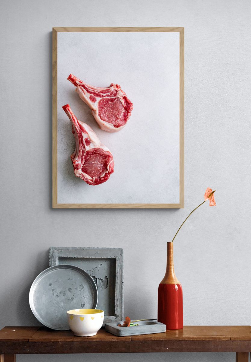 Raw Lamb Chops Photography Poster. — room view 3