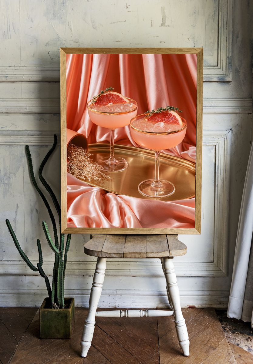 Grapefruit Cocktail Still Life Print. room preview