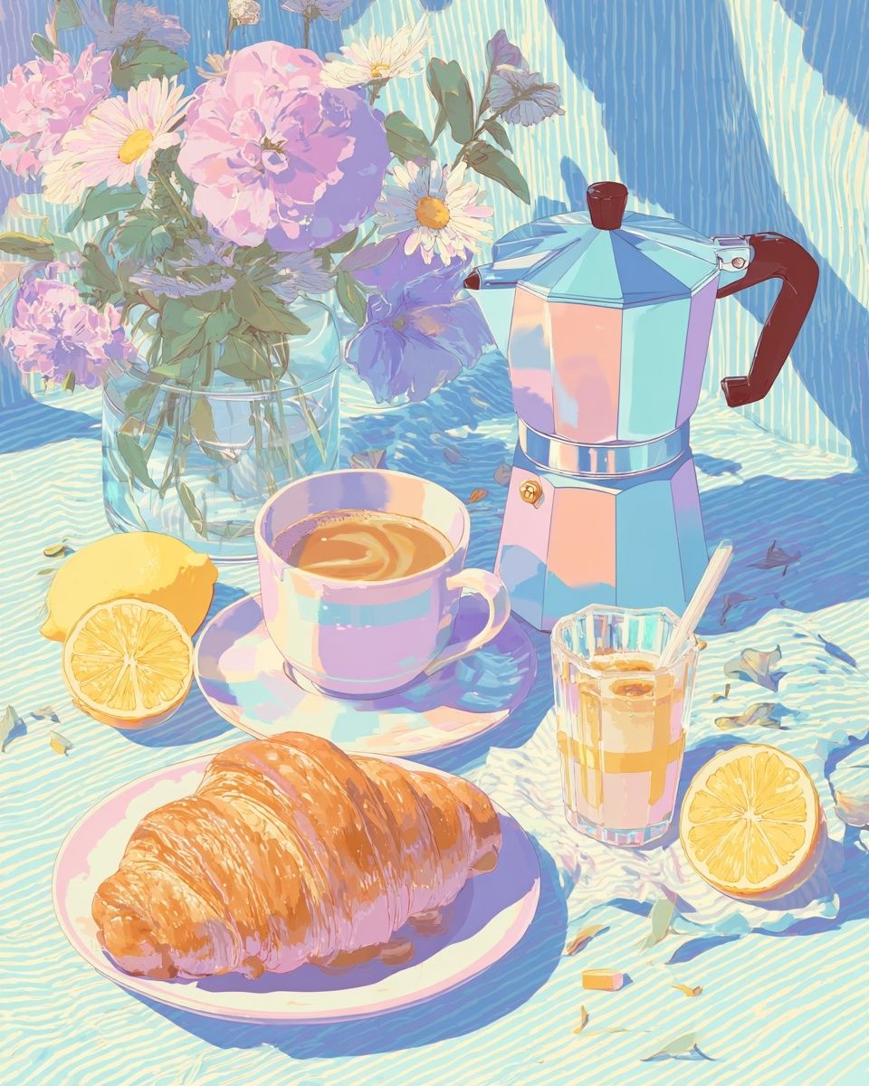 Pastel Breakfast Still Life Poster. poster — food-drink art