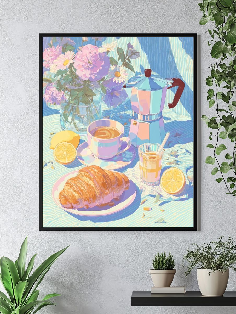 Pastel Breakfast Still Life Poster. — room view 4