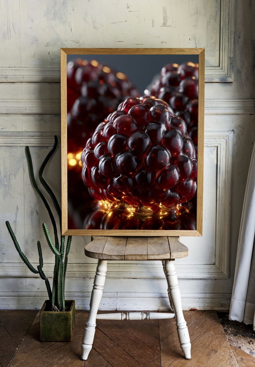 Glossy Blackberry Still Life Print. room preview