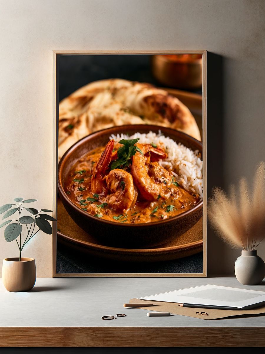 Shrimp Curry Bowl Food Photography Poster. — room view 2