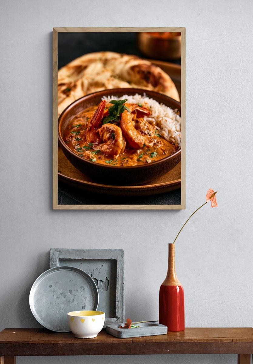 Shrimp Curry Bowl Food Photography Poster. — room view 3