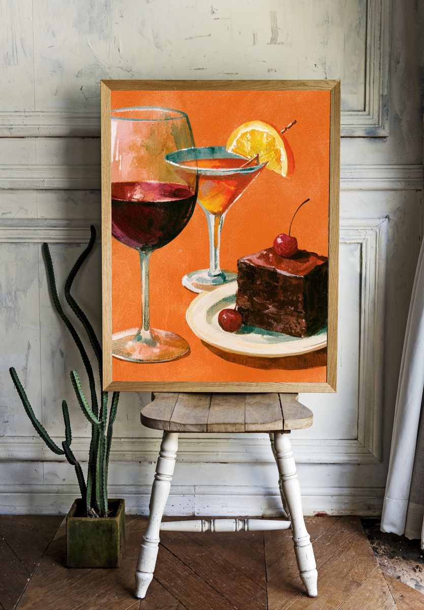 Cocktail and Dessert Watercolor Print. room preview