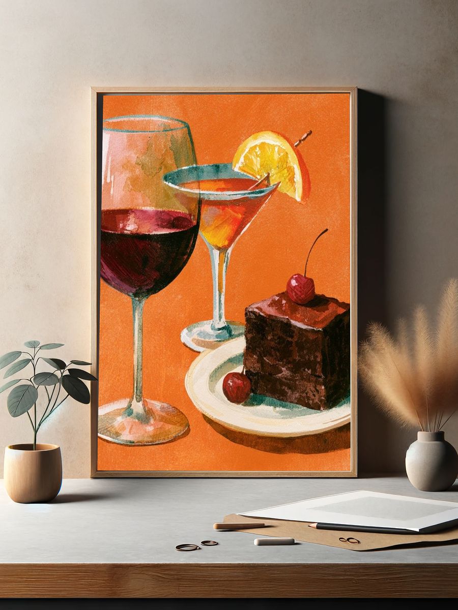 Cocktail and Dessert Watercolor Print. — room view 2