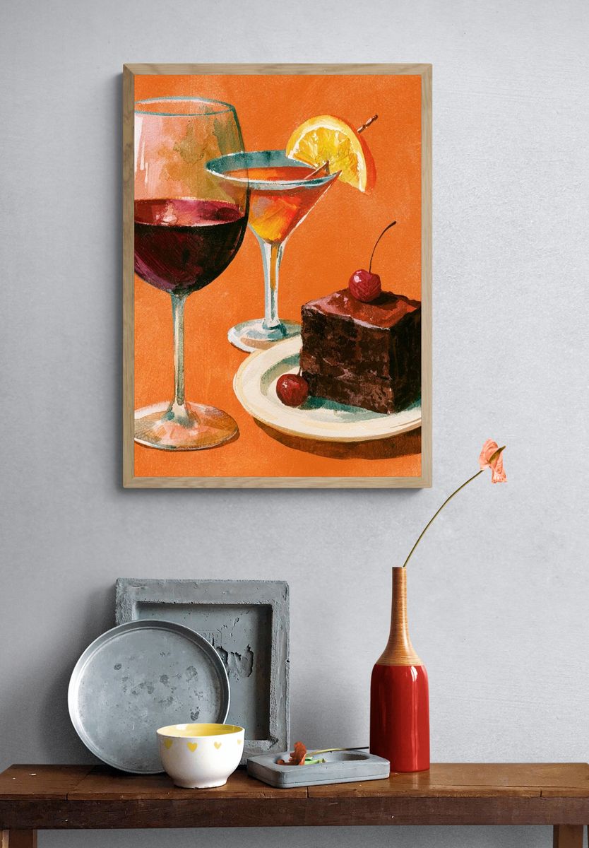 Cocktail and Dessert Watercolor Print. — room view 3