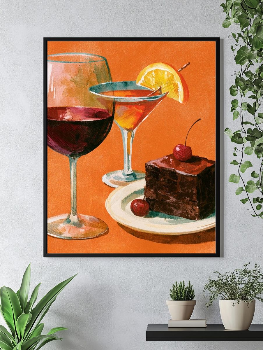 Cocktail and Dessert Watercolor Print. — room view 4