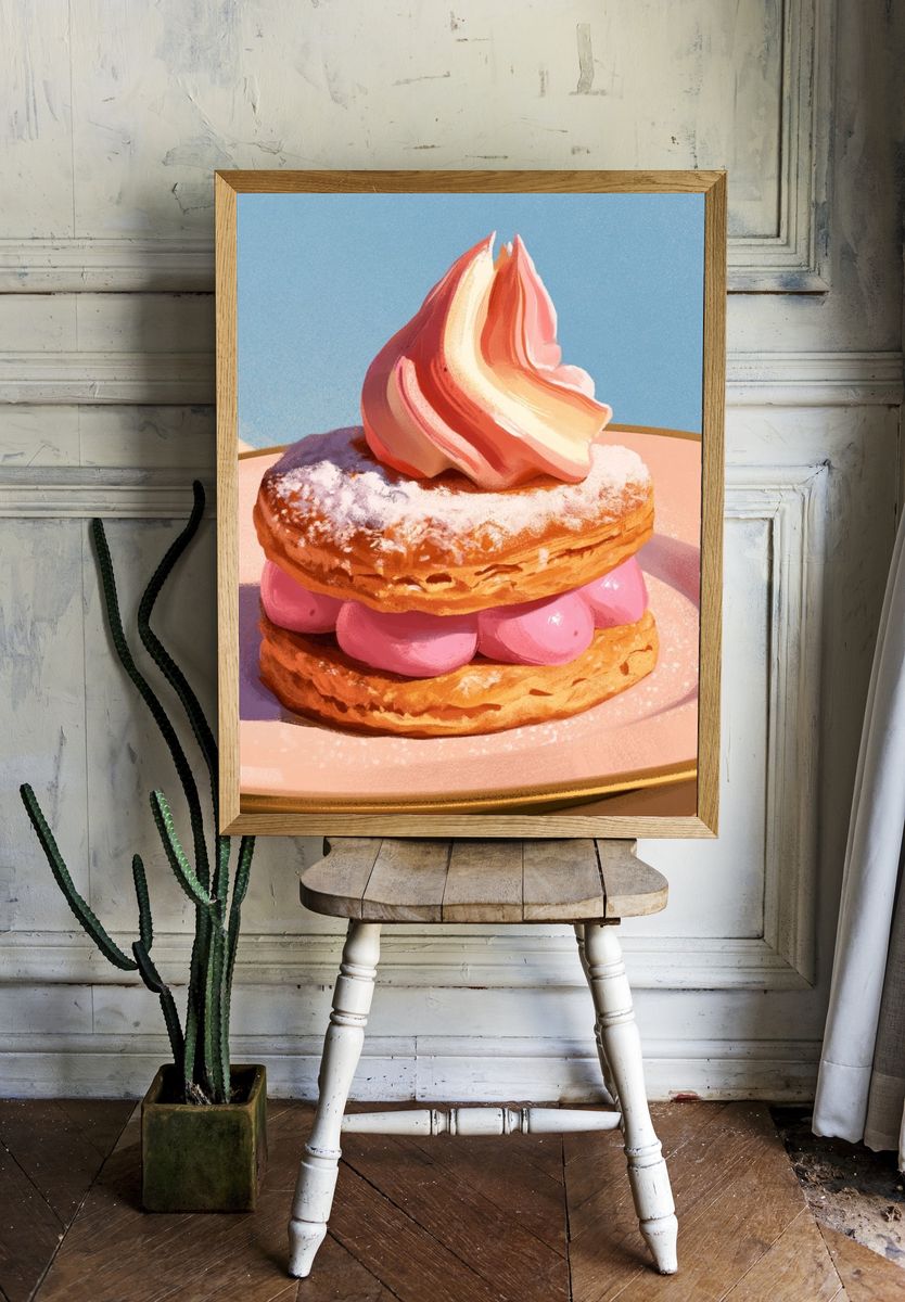 Strawberry Cream Pastry Illustration Poster. — room view 1